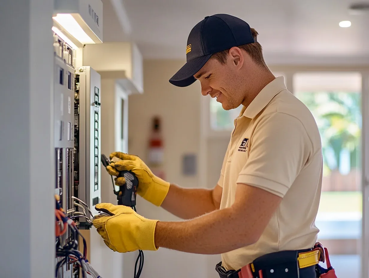 Electrician Burleigh team working on electrical installation for a residential property.